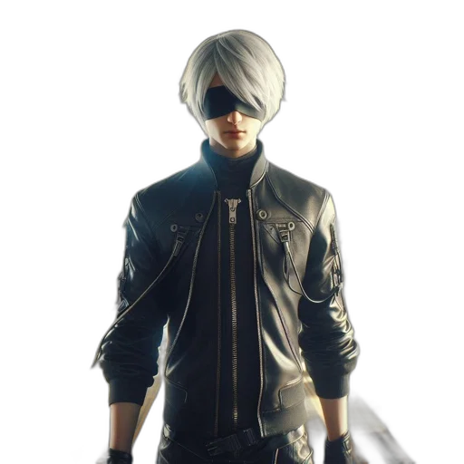 jacket, mask, hat, weapon, cyberpunk, concept art, 3d render, photorealistic transparent PNG cut-out