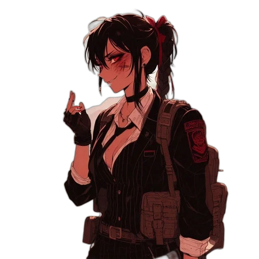 jacket, staff, weapon, cyberpunk, anime, pixel art, concept art, red transparent PNG cut-out