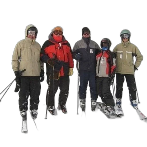 staff, jacket, snow, five, skiers, pose, picture transparent PNG cut-out