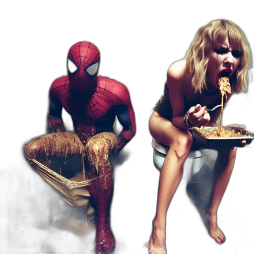 food, comic book art, concept art, photorealistic, decaying, bathroom, man, spider-man transparent PNG cut-out