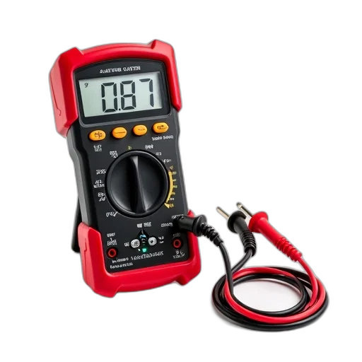 red, black, digital, multimeter, cable, displayed, against, white transparent PNG cut-out