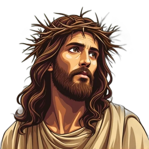 face, hair, crown, photorealistic, pixel art, stylized, illustration, jesus transparent PNG cut-out