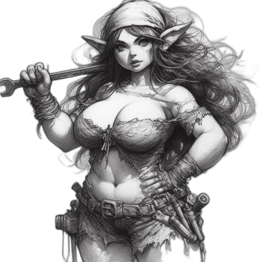 fantasy art, comic book art, concept art, pencil sketch, monochrome, illustration, features, elfin transparent PNG cut-out