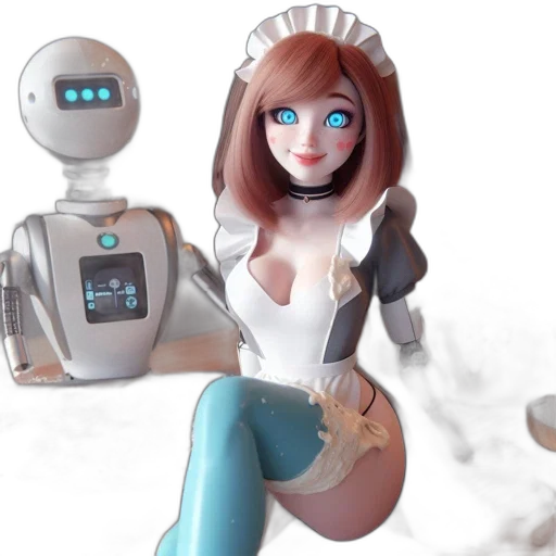 robot, 3d render, concept art, animated, scene, features, young, woman transparent PNG cut-out