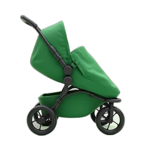 3d render, photorealistic, green, bob, stroller, two, wheels, cover transparent PNG cut-out