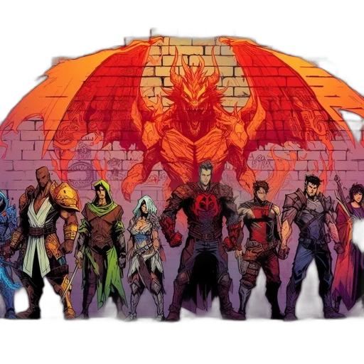 dragon, umbrella, comic book art, concept art, fantasy art, pixel art, fire, colorful transparent PNG cut-out