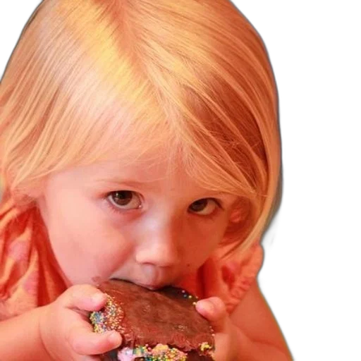 food, jewelry, face, photorealistic, 3d render, young, child, blonde transparent PNG cut-out