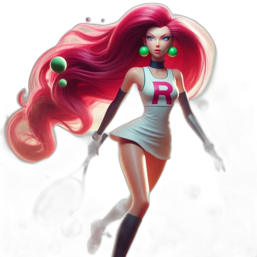 hair, dress, concept art, fantasy art, 3d render, pixel art, red, neon transparent PNG cut-out