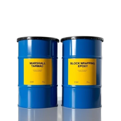 blue, two, large, plastic, drums, yellow, labels, placed transparent PNG cut-out
