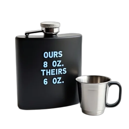 black, metal, flask, silver, cap, displayed, white, background transparent PNG cut-out
