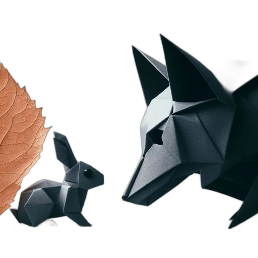 concept art, 3d render, fantasy art, monochrome, dark, earth tones, two, origami transparent PNG cut-out