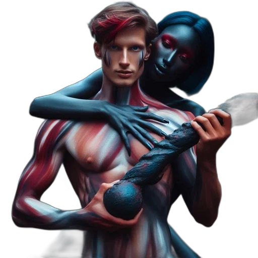 robot, concept art, comic book art, fantasy art, cyberpunk, outer space, red, dark transparent PNG cut-out