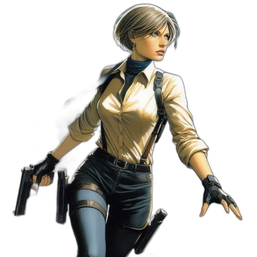 weapon, jacket, staff, concept art, comic book art, cyberpunk, pixel art, female transparent PNG cut-out