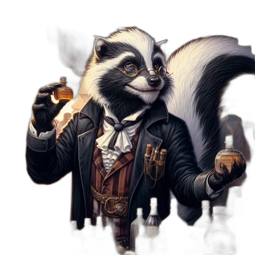 animal, staff, jacket, concept art, fantasy art, comic book art, pixel art, raccoon transparent PNG cut-out