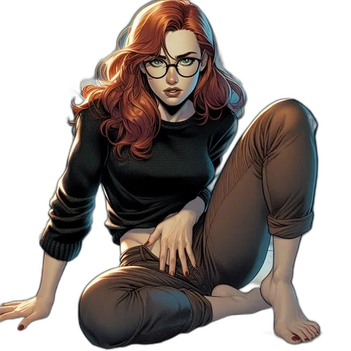 comic book art, concept art, cartoon, pixel art, girl, wavy, red, hair transparent PNG cut-out
