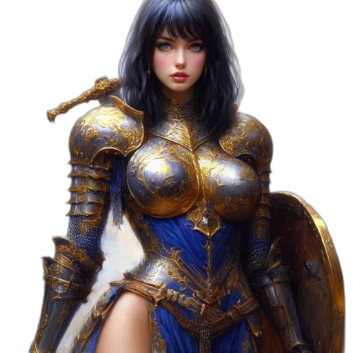 sword, dress, weapon, fantasy art, concept art, comic book art, photorealistic, golden transparent PNG cut-out