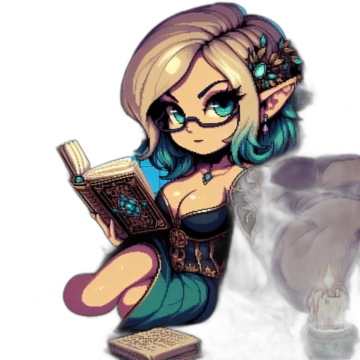 fantasy art, pixel art, cartoon, concept art, dark, blue, fantasy-themed, scene transparent PNG cut-out