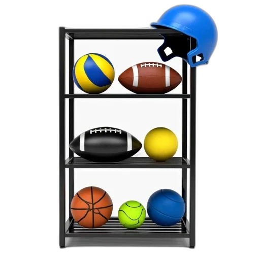 3d render, black, metal, shelf, three, tiers, filled, various transparent PNG cut-out