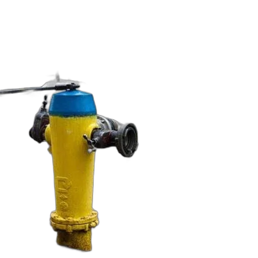 robot, weapon, staff, 3d render, yellow, fire, hydrant, blue transparent PNG cut-out