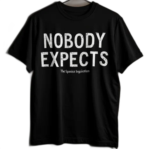 black, shirt, words, nobody, expects, spanish, inquisition transparent PNG cut-out