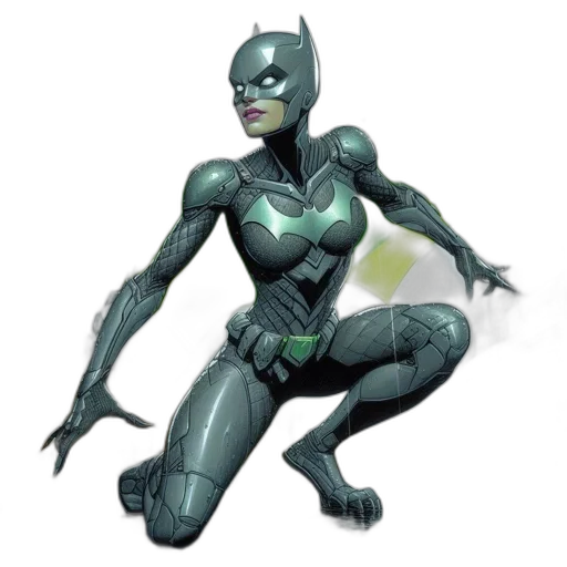 robot, concept art, comic book art, 3d render, fantasy art, green, female, superhero transparent PNG cut-out
