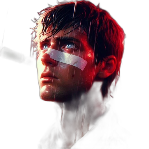 face, photorealistic, comic book art, concept art, 3d render, red, close-up, portrait transparent PNG cut-out