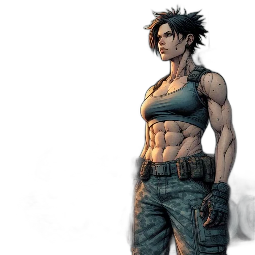 comic book art, concept art, fantasy art, 3d render, image, displays, muscular, woman transparent PNG cut-out