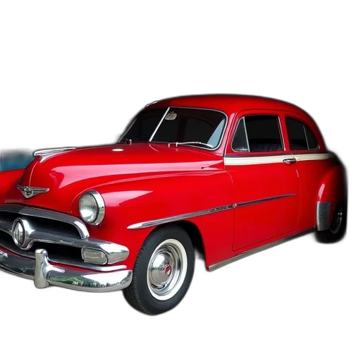 car, photorealistic, 3d render, red, antique, white, accents, parked transparent PNG cut-out