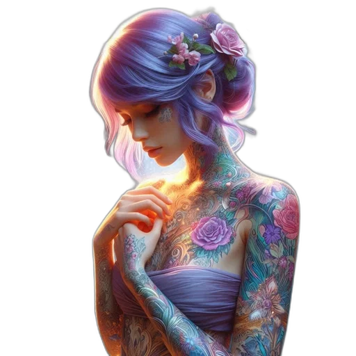 dress, jewelry, flower, face, fantasy art, photorealistic, concept art, cyberpunk transparent PNG cut-out