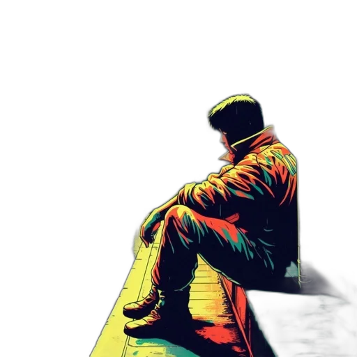 jacket, hat, bottle, face, comic book art, watercolor, concept art, photorealistic transparent PNG cut-out