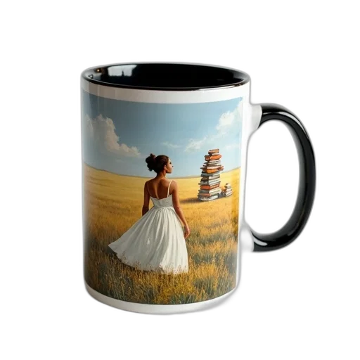 dress, photorealistic, oil painting, sunset, white, ceramic, mug, black transparent PNG cut-out