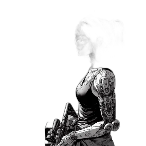 robot, weapon, dress, staff, concept art, comic book art, cyberpunk, fantasy art transparent PNG cut-out