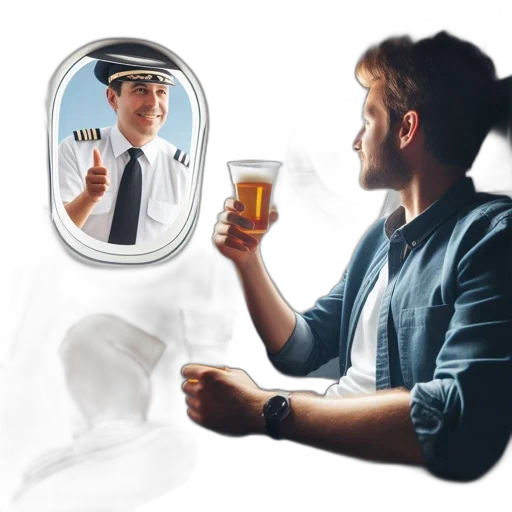 man, sits, first-class, airplane, seat, sipping, beer, gazing transparent PNG cut-out