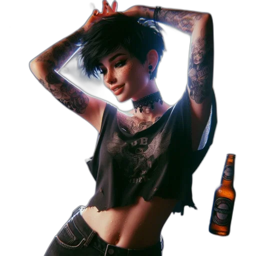 jacket, bottle, jewelry, weapon, cyberpunk, photorealistic, concept art, fantasy art transparent PNG cut-out