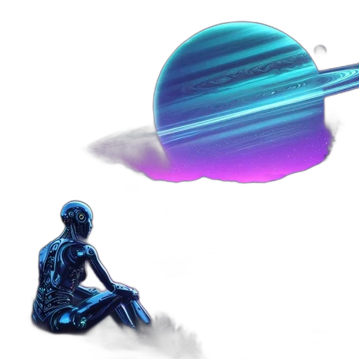 robot, sword, weapon, concept art, vaporwave, fantasy art, pixel art, outer space transparent PNG cut-out
