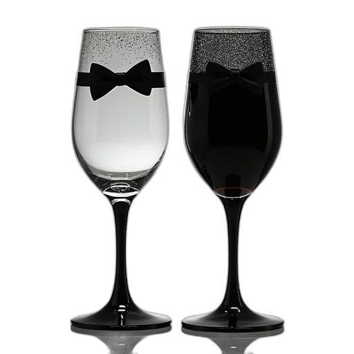3d render, two, wine, glasses, placed, reflective, surface, glass transparent PNG cut-out