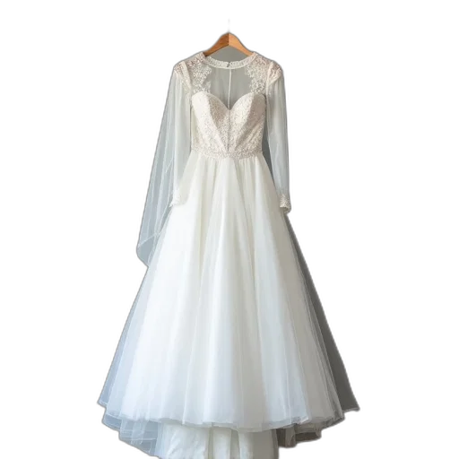 dress, white, wedding, fitted, bodice, full, flared, skirt transparent PNG cut-out