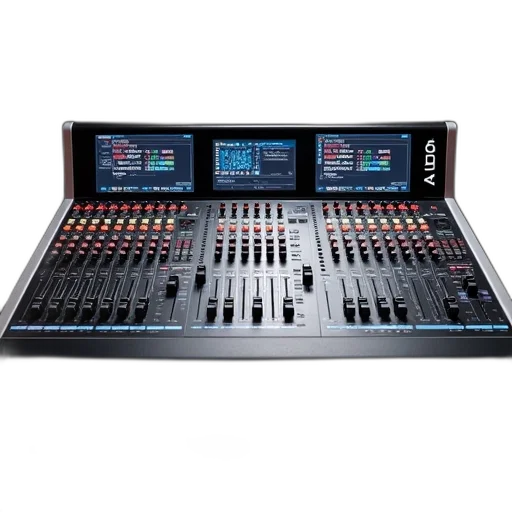 professional, audio, mixing, console, black, silver, design, featuring transparent PNG cut-out