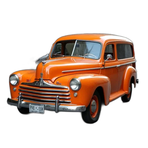 car, 3d render, photorealistic, concept art, vintage, orange, parked, city transparent PNG cut-out