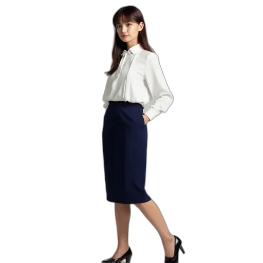 staff, dress, photorealistic, monochrome, blue, woman, navy, pencil transparent PNG cut-out