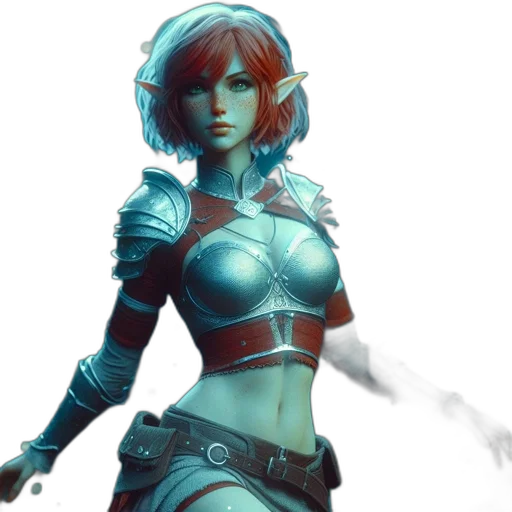 concept art, fantasy art, comic book art, cyberpunk, blue, elf-like, character, red transparent PNG cut-out