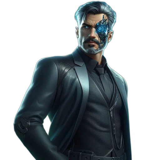 jacket, mask, concept art, cyberpunk, comic book art, 3d render, blue, individual transparent PNG cut-out