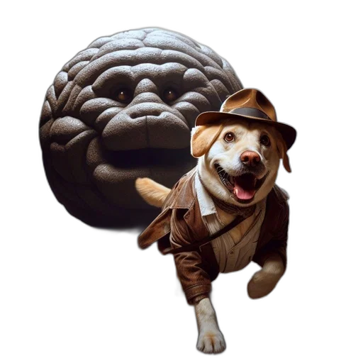 hat, animal, creature, jacket, photorealistic, concept art, 3d render, dog transparent PNG cut-out