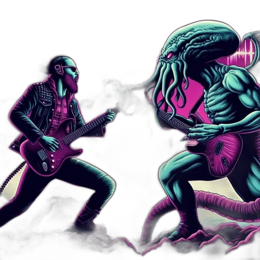 creature, concept art, comic book art, fantasy art, cyberpunk, outer space, neon lights, neon transparent PNG cut-out