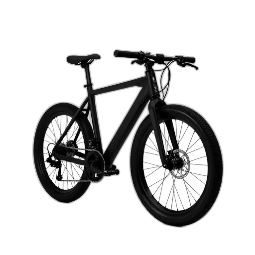 3d render, sleek, black, modern, bicycle, front, wheel, attached transparent PNG cut-out