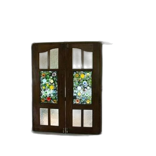 furniture, 3d render, photorealistic, wooden, double, door, stained, glass transparent PNG cut-out