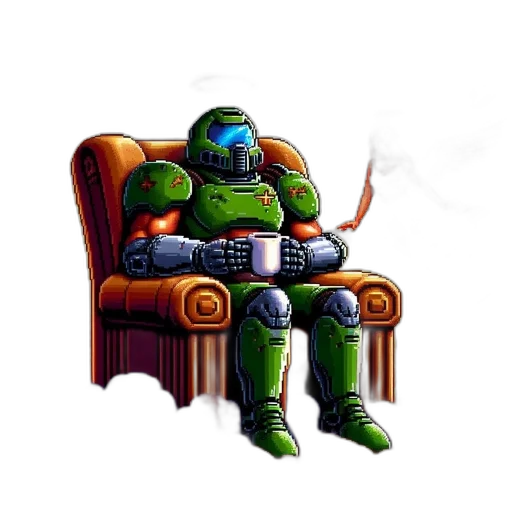 robot, furniture, pixel art, concept art, comic book art, 3d render, outer space, green transparent PNG cut-out