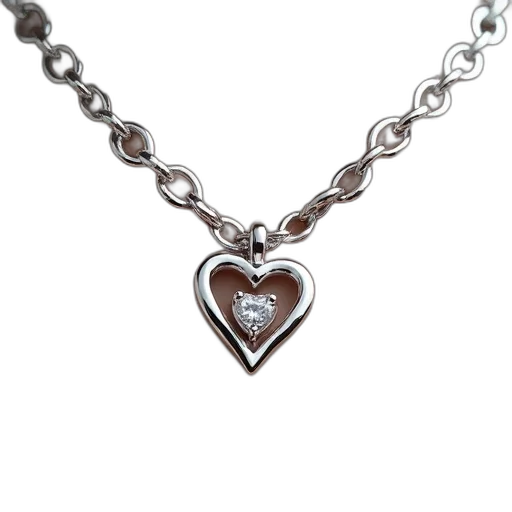jewelry, close-up, image, silver, necklace, heart-shaped, pendant, features transparent PNG cut-out