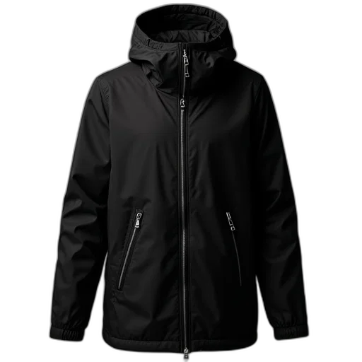 jacket, anorak, parka, zippered, pockets, black transparent PNG cut-out