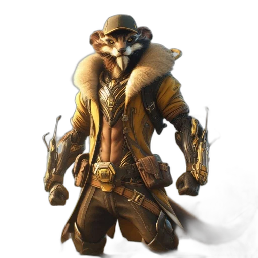jacket, staff, weapon, mask, concept art, fantasy art, 3d render, photorealistic transparent PNG cut-out